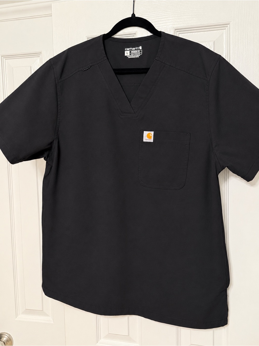 Carhartt Black V-Neck Short Sleeve Scrub Top with Chest Pocket